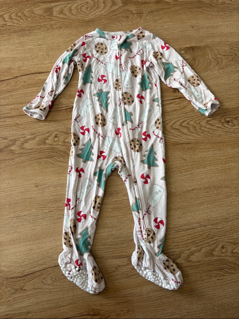 Sweet Bamboo Kids Holiday Print Footed One-Piece Pajamas - Pink with Green & Red